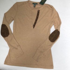 Lauren Tan & Brown Long Sleeve Button V-Neck Shirt